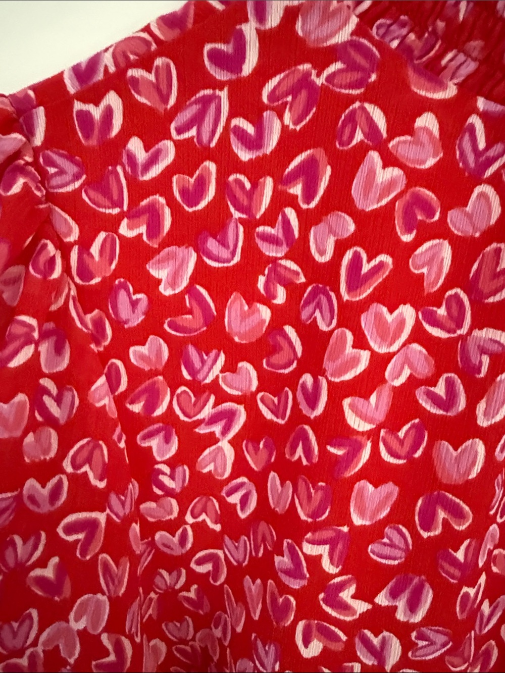 J. Crew Red-Pink Heart Print Ruffled Collar Blouse - Picture 3 of 4